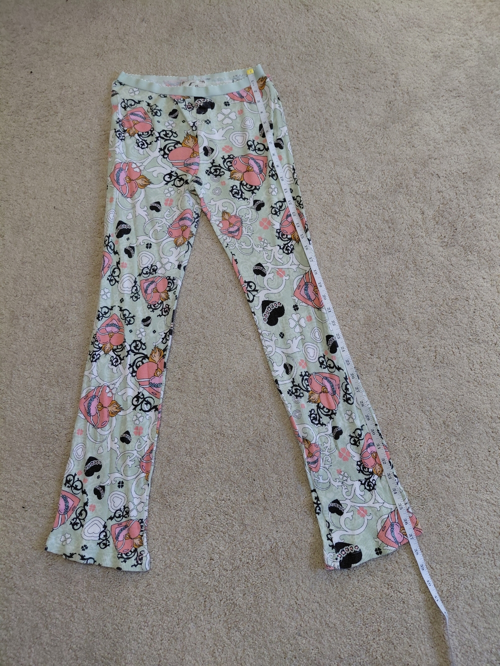 Pj Couture Mint Green Ribbed Henley Top with Pink Floral Heart Print Pajama Set - Picture 11 of 12